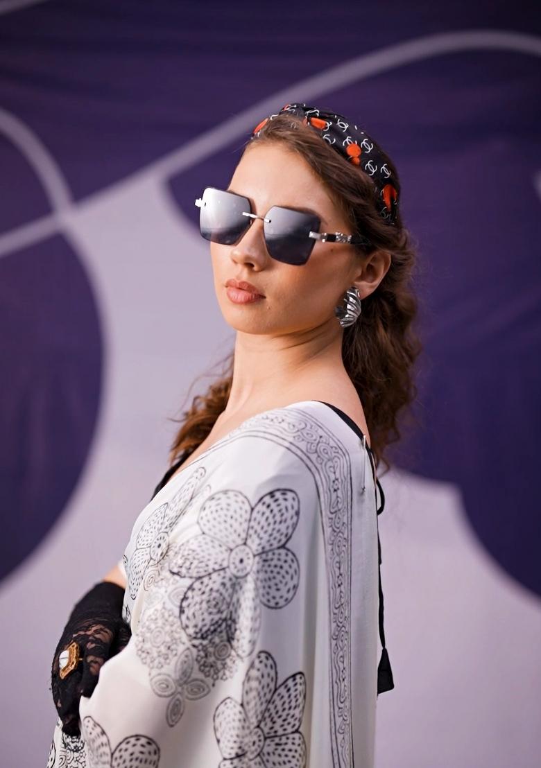 Black Floral Print Silk Saree Set - Indya