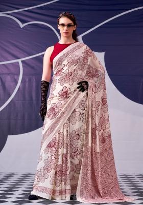 Maroon Floral Print Silk Saree Set