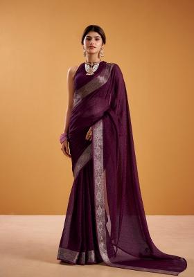 Wine Zari Work Shimmer Saree Set