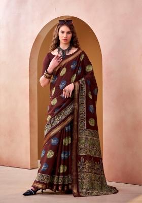 Maroon Printed Chanderi Saree Set