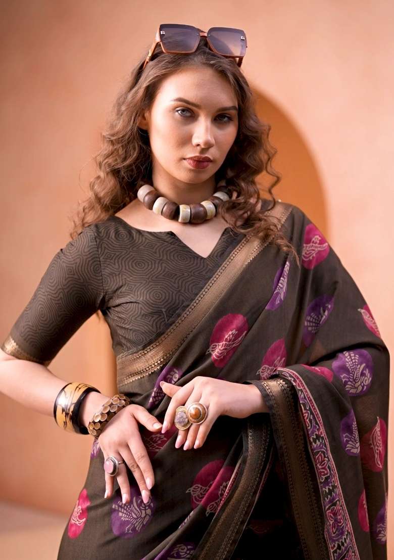 Mehendi Printed Chanderi Saree Set for Diwali and Festive Wear - Indya