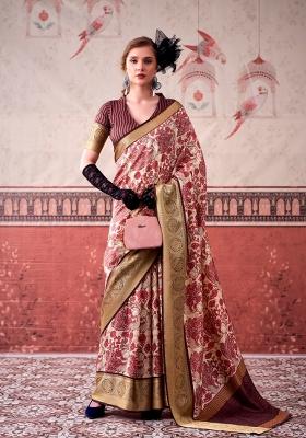 Pink Printed Silk Saree Set