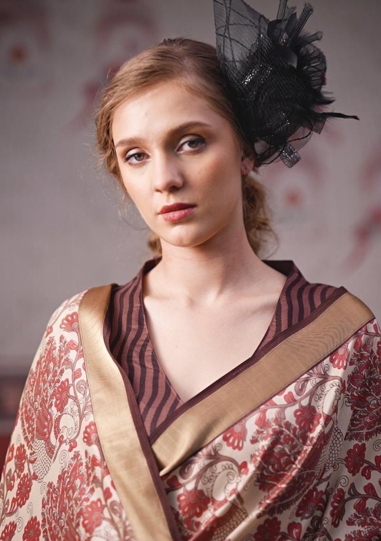 Pink Printed Silk Saree Set - Indya