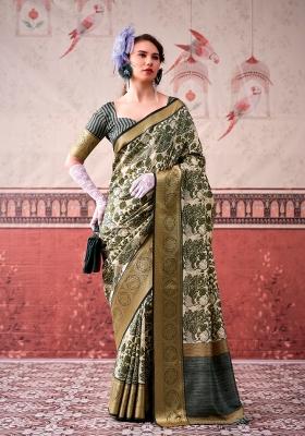 Mehendi Printed Silk Saree Set