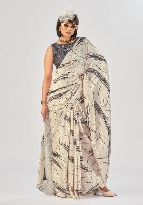 Off White Printed Silk Saree Set