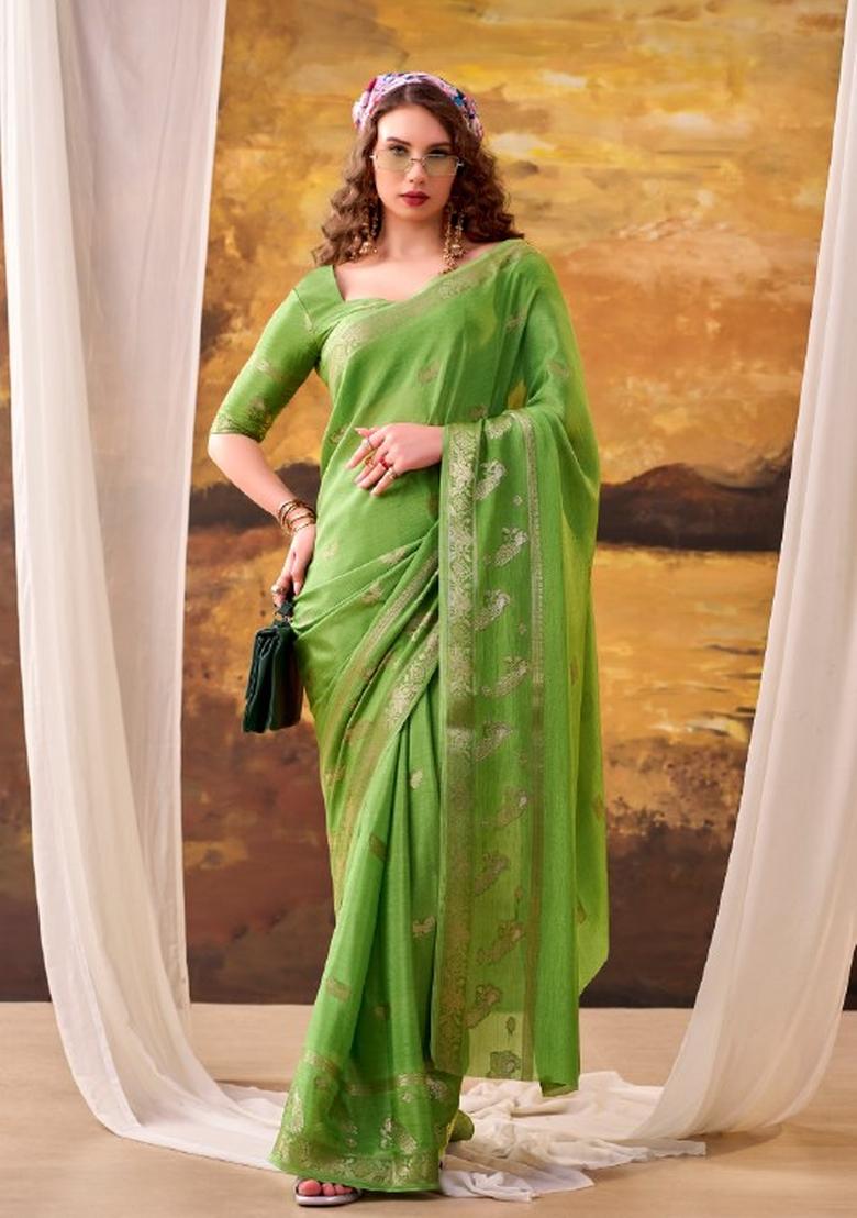 Parrot Weaving Crepe Saree Set - Indya