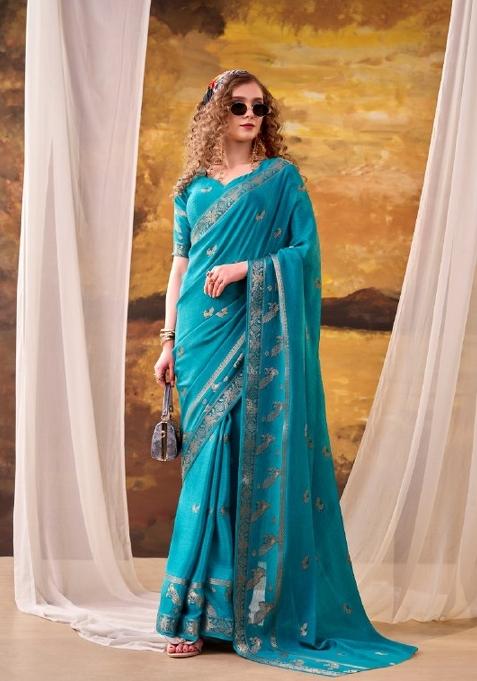 Blue Weaving Crepe Saree Set