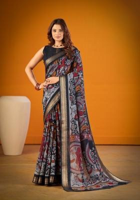 Black Printed Chanderi Saree Set