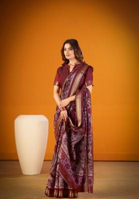 Maroon Printed Chanderi Saree Set