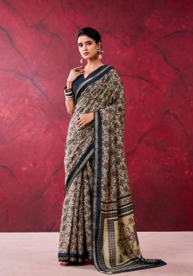 Black Printed Cotton Saree Set