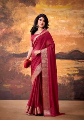 Maroon Zari Work Mass Mello Saree Set