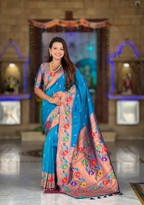 Sky Blue Zari Woven Silk Saree Set