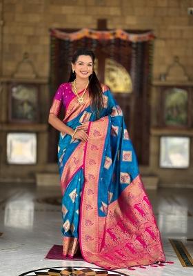 Light Green Zari Woven Silk Saree Set