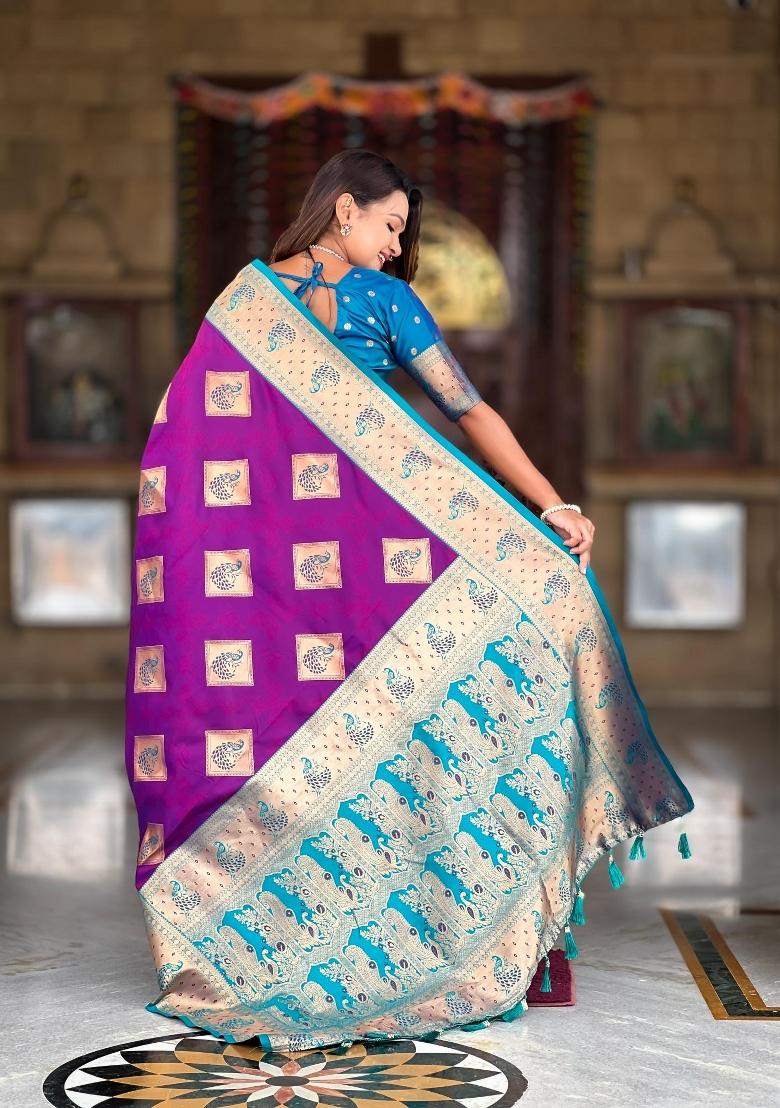 Mehendi Zari Woven Silk Saree Set - Indya