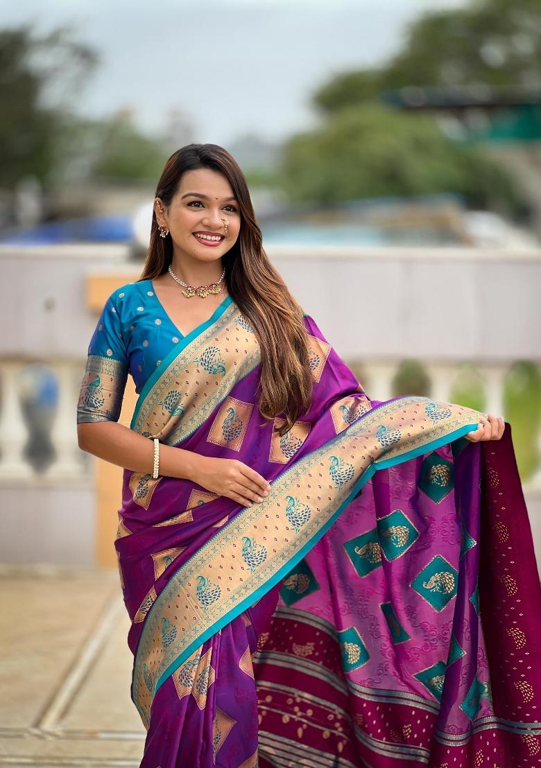Mehendi Zari Woven Silk Saree Set - Indya