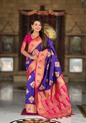 Violet Zari Woven Silk Saree Set
