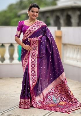 Magenta Zari Woven Silk Saree Set