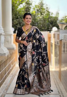 Black Zari Woven Silk Saree Set