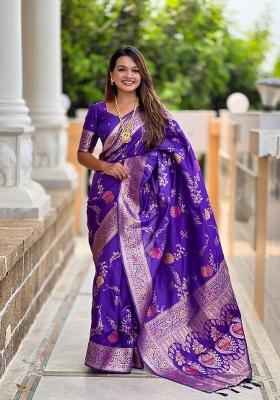 Purple Zari Woven Silk Saree Set