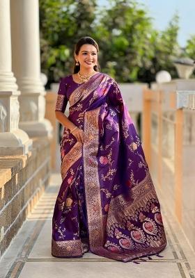 Wine Zari Woven Silk Saree Set