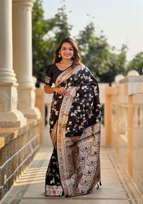 Black Zari Woven Silk Saree Set