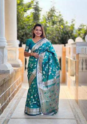 Rama Green Zari Woven Silk Saree Set