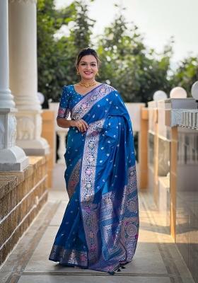Sky Blue Zari Woven Silk Saree Set