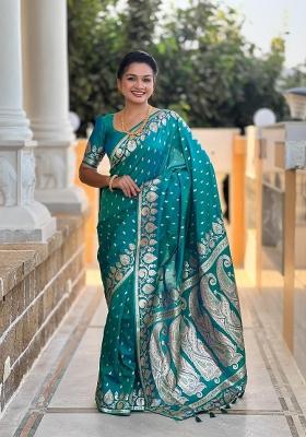 Rama Green Zari Woven Silk Saree Set