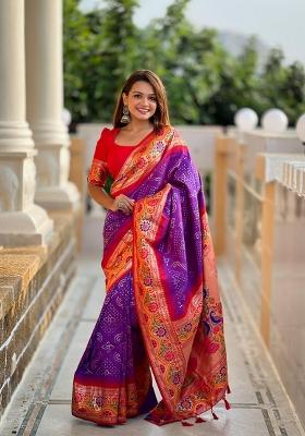 Purple Zari Woven Silk Saree Set