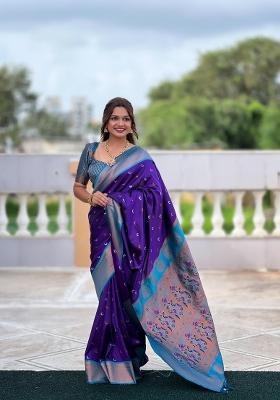 Purple Zari Woven Silk Saree Set