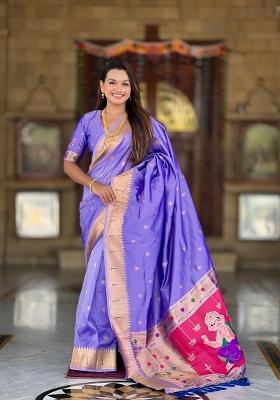 Lavender Zari Woven Silk Saree Set