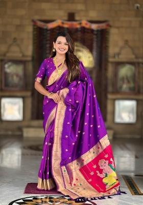 Magenta Zari Woven Silk Saree Set