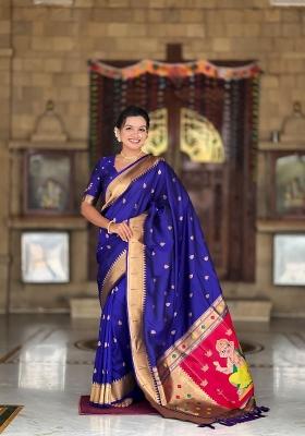 Violet Zari Woven Silk Saree Set