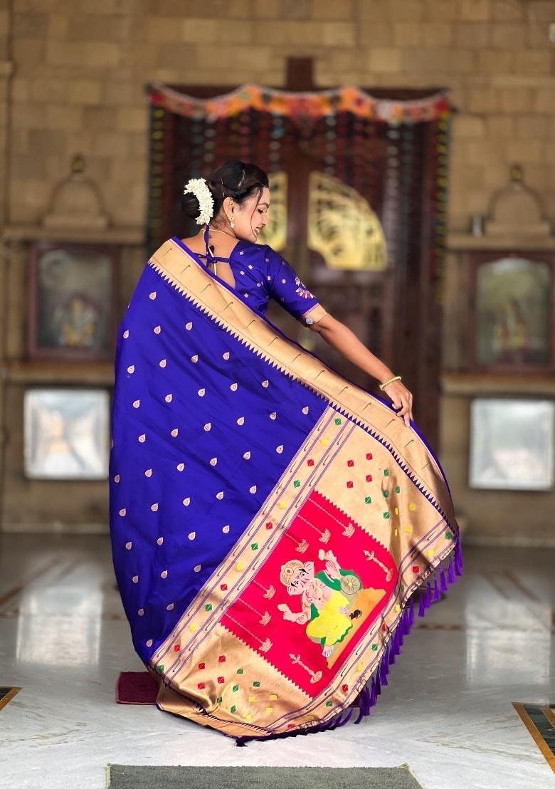Violet Zari Woven Silk Saree Set - Indya