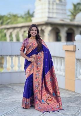 Violet Zari Woven Silk Saree Set