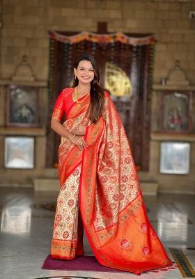 Red Zari Woven Silk Saree Set