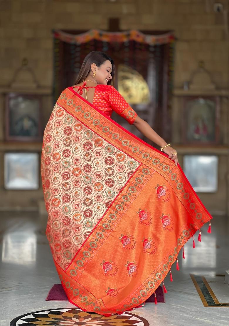 Red Zari Woven Silk Saree Set - Indya