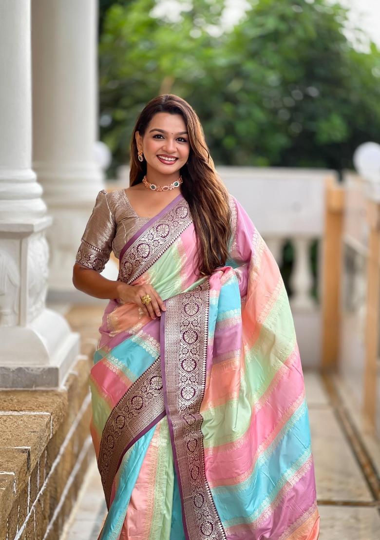 Wine Zari Woven Silk Saree Set - Indya