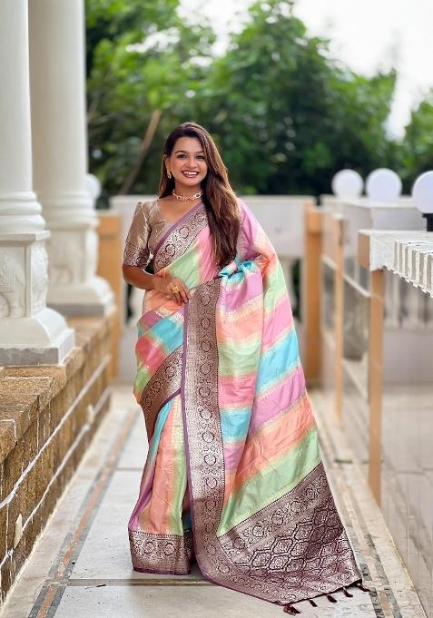 Wine Zari Woven Silk Saree Set — view on Indya