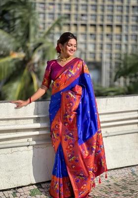 Blue Zari Woven Silk Saree Set