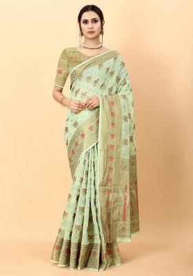 Green Zari Woven Silk Saree Set