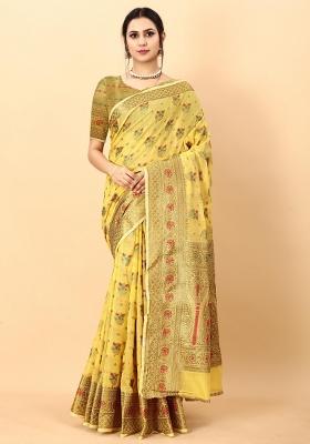 Yellow Zari Woven Silk Saree Set