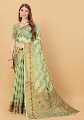 Green Zari Woven Silk Saree Set