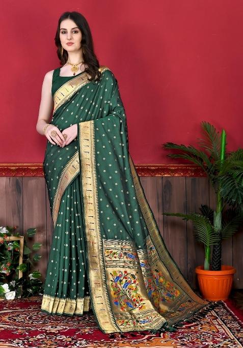 Green Zari Woven Silk Saree Set