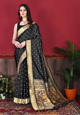 Black Zari Woven Silk Saree Set