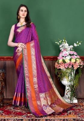 Magenta Zari Woven Silk Saree Set