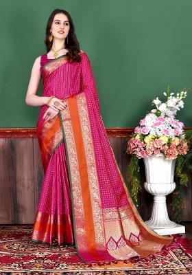 Pink Zari Woven Silk Saree Set