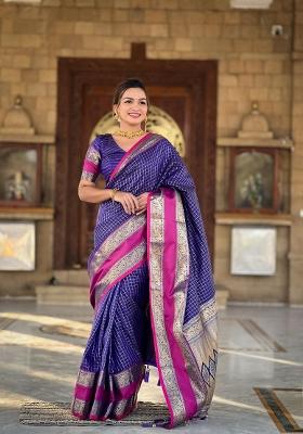 Violet Zari Woven Silk Saree Set