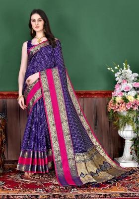 Violet Zari Woven Silk Saree Set