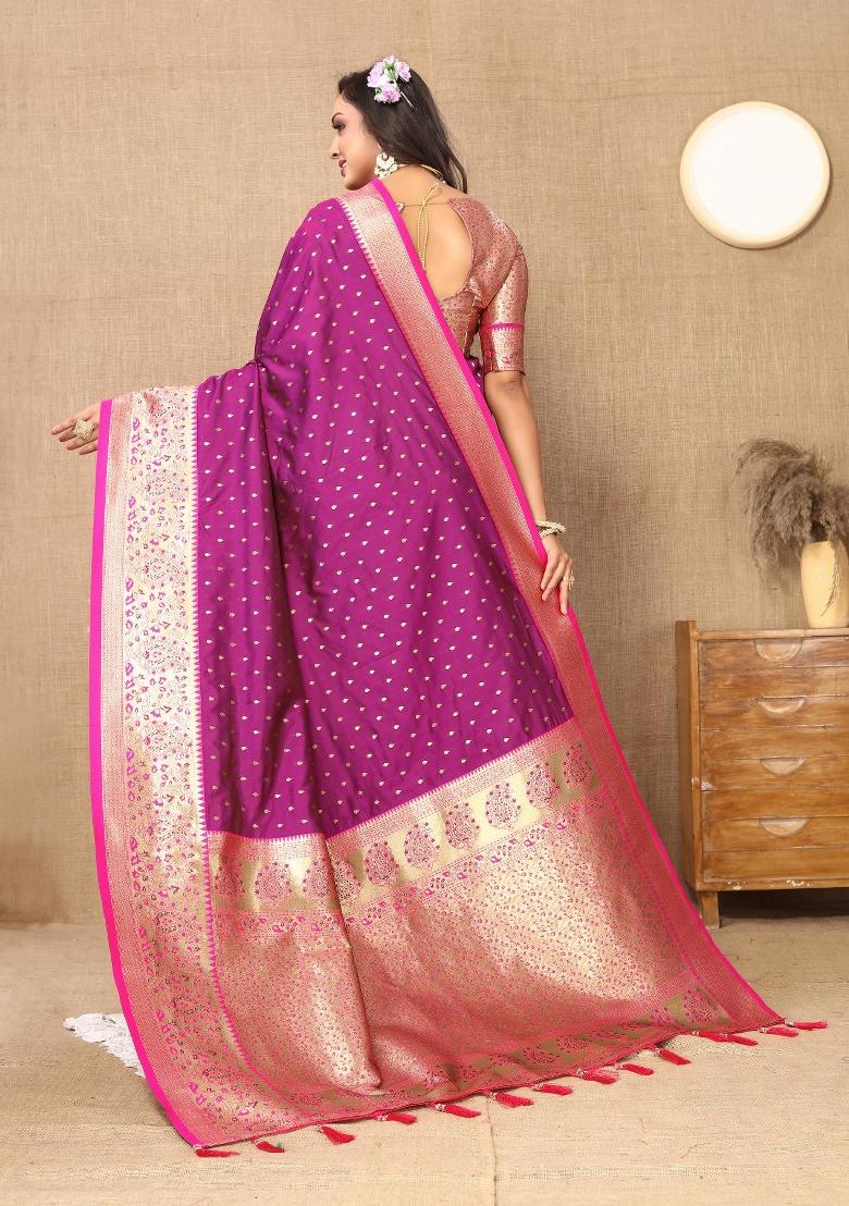 Wine Zari Woven Silk Saree Set - Indya